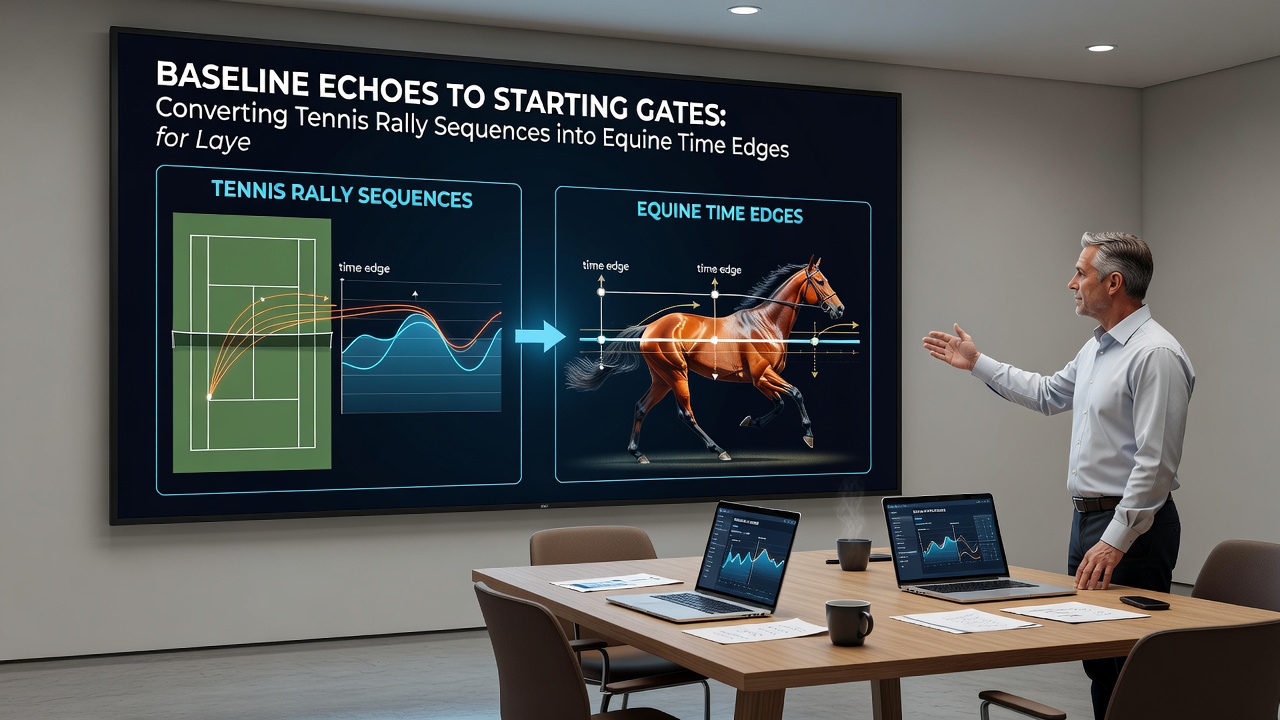 Data dashboard showing tennis rally timelines mapped onto horse racing sectional charts for accumulator calculations