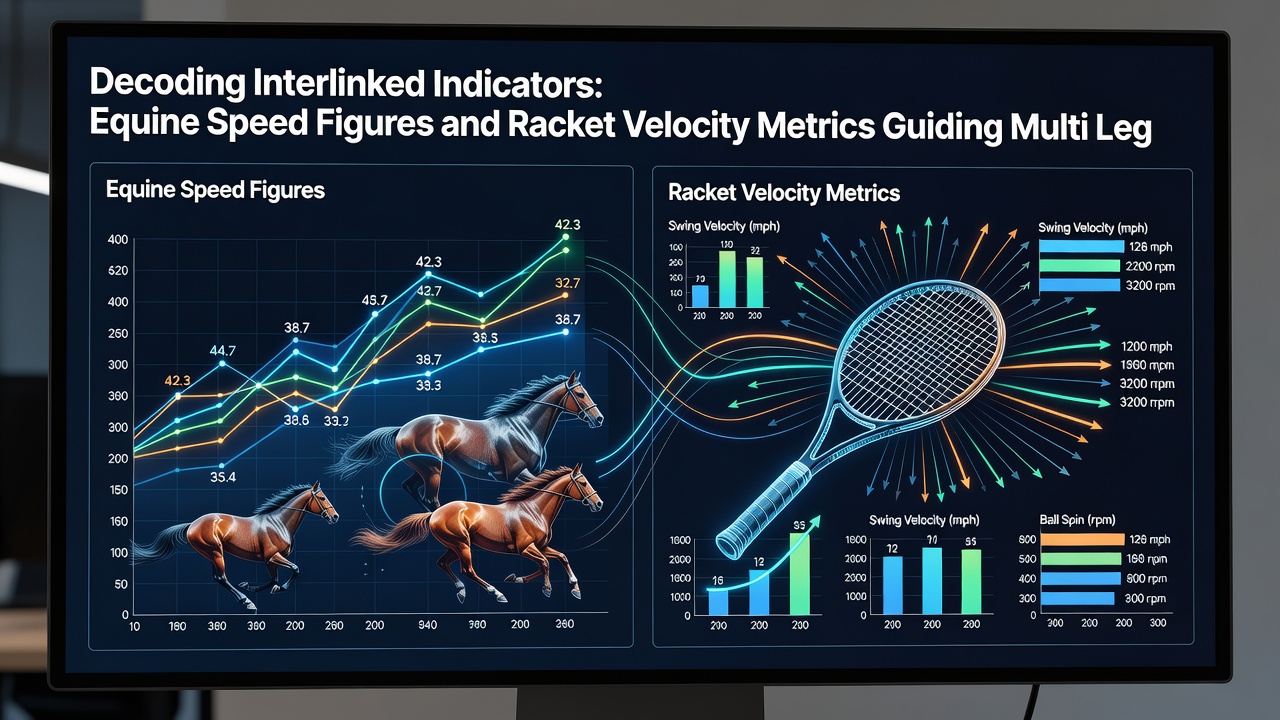 Side-by-side comparison charts showing equine speed figure trends alongside tennis racket velocity distributions for accumulator planning