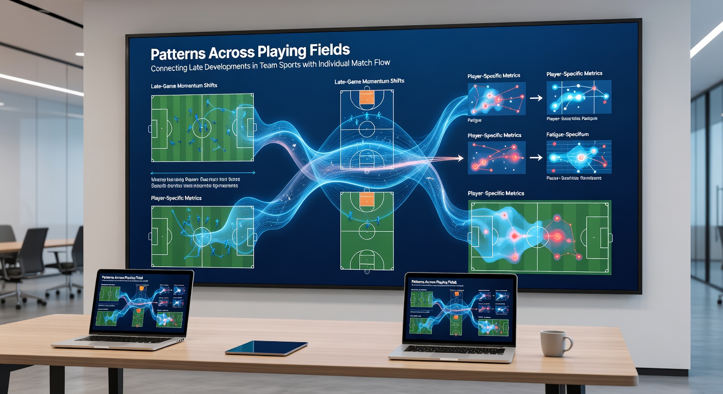 Data visualization linking tennis rally momentum, soccer late goals and horse racing final stretches