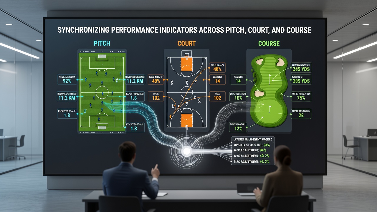 Data synchronization dashboard displaying aligned metrics from football, tennis, and horse racing events