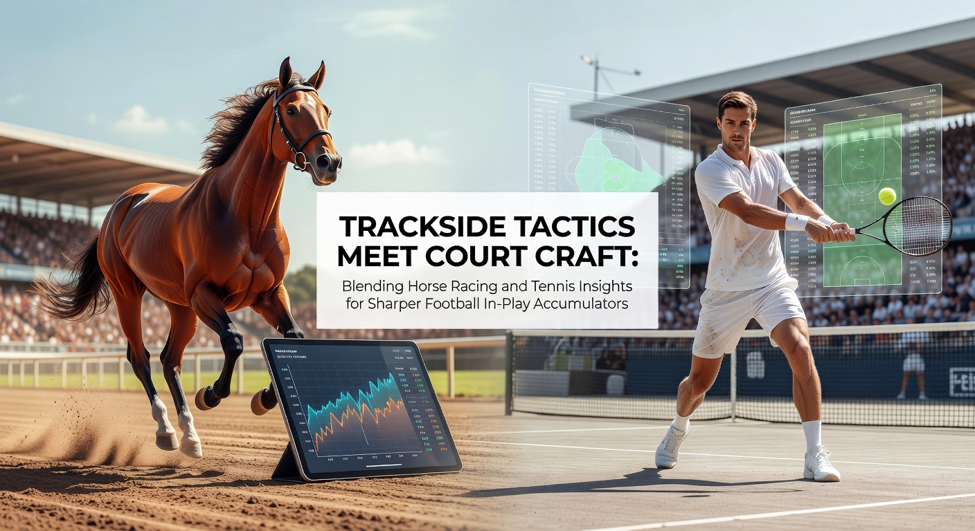 Horse racer navigating tight turns while a tennis player executes a precise volley, symbolizing tactical overlaps in sports betting