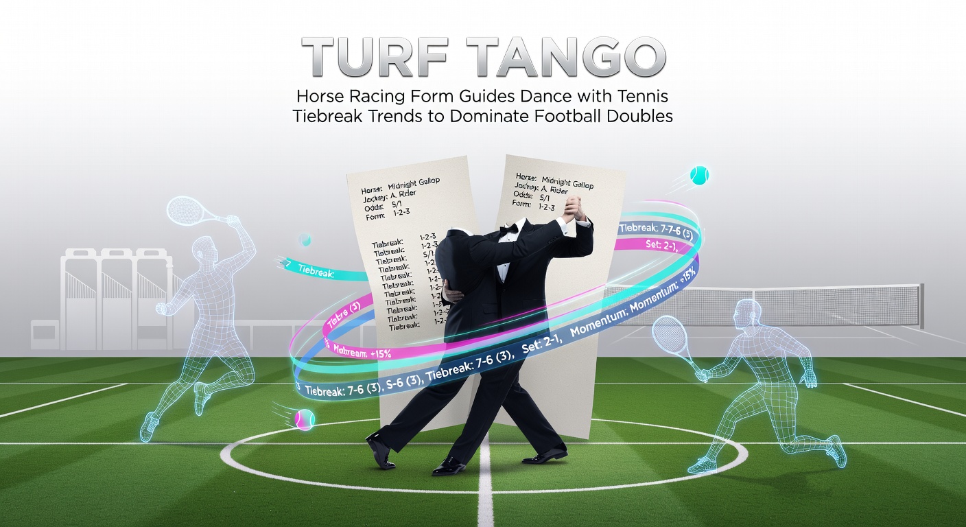 Horse racing track with overlay of tennis court and football pitch, illustrating betting strategy fusion