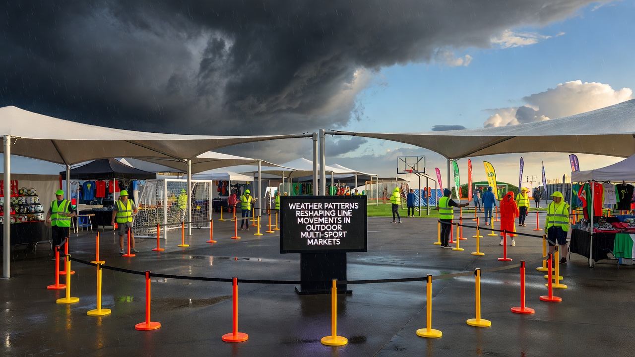 Outdoor multi-sport venues showing weather impacts on fields and courts